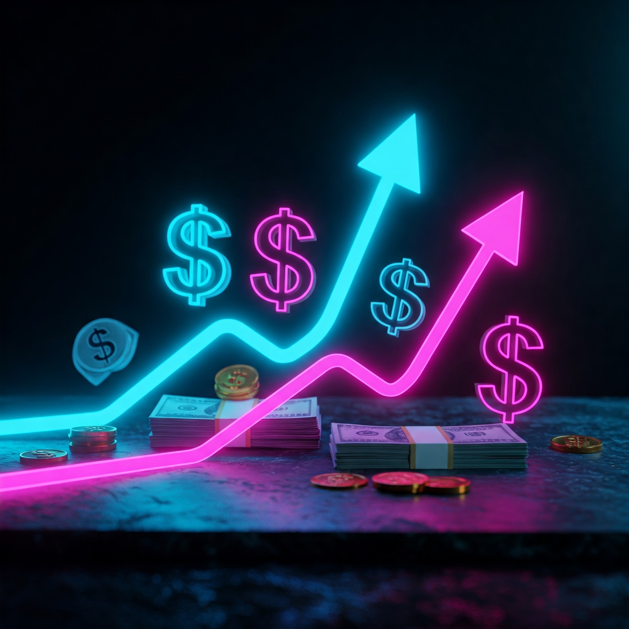 photo of Neon Growth Arrows with Money Symbols